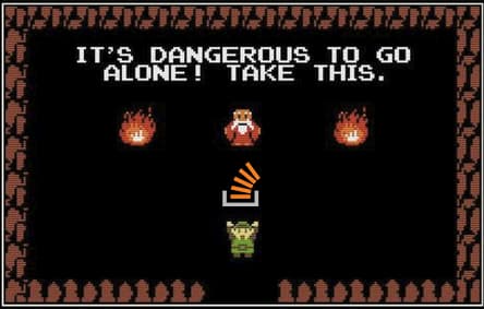 Zelda "its dangerous to go aline! Take this" with Stack Overflow